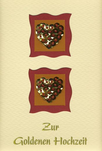 A6 Doppelkarte CARTICO -Paillettenherzen- Goldhochzeit