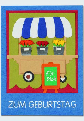 A6 Doppelkarte DFW -Blumenwagen- Geburtstag